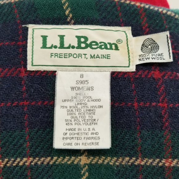 Vtg L.L. Bean Red 100% Wool Toggle Plaid Blanket Hooded Coat Jacket 8 MED USA - Picture 12 of 13